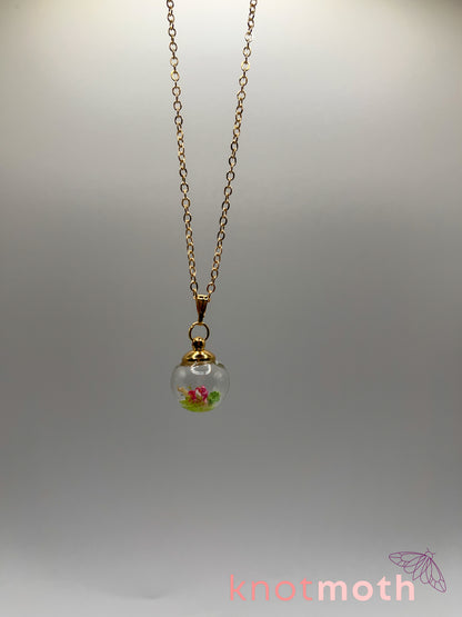 zinnia & scapula bone micro crochet mini globe necklace