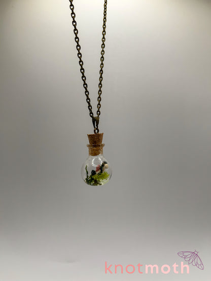 rose & humerus bone micro crochet mini jar necklace