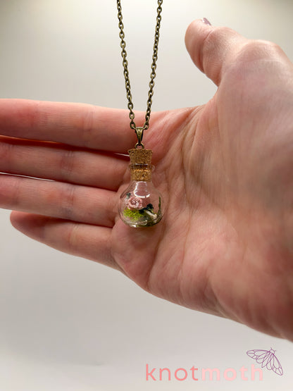 rose & humerus bone micro crochet mini jar necklace