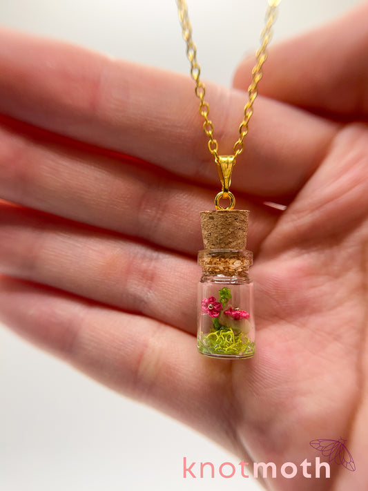 azalea & vertebra micro crochet mini jar necklace