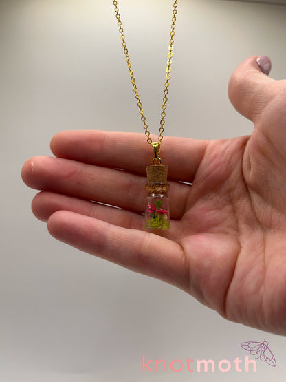 azalea & vertebra micro crochet mini jar necklace