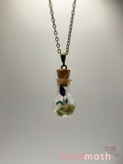 lavender & vertebra bone micro crochet mini jar necklace