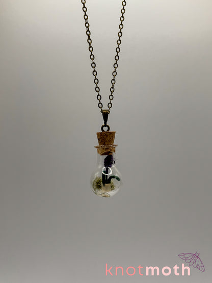 lavender & vertebra bone micro crochet mini jar necklace