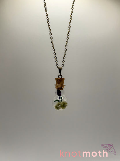 lavender & vertebra bone micro crochet mini jar necklace