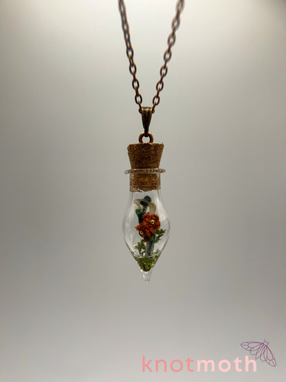 nasturtium & hip bone micro crochet mini jar necklace