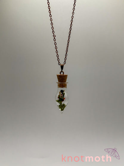 nasturtium & hip bone micro crochet mini jar necklace