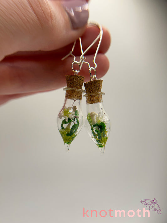 lily & humerus bone micro crochet mini jar earrings