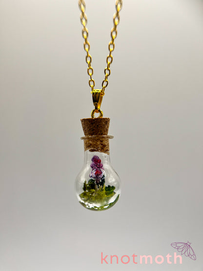 lavender & vertebra bone micro crochet mini jar necklace