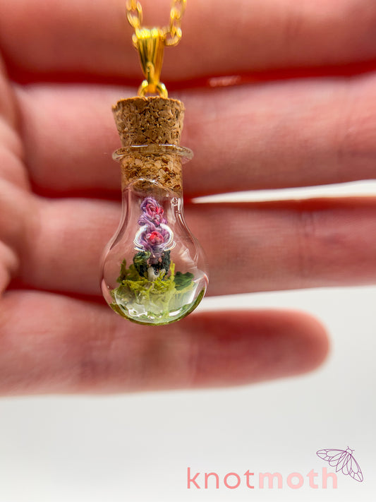 lavender & vertebra bone micro crochet mini jar necklace