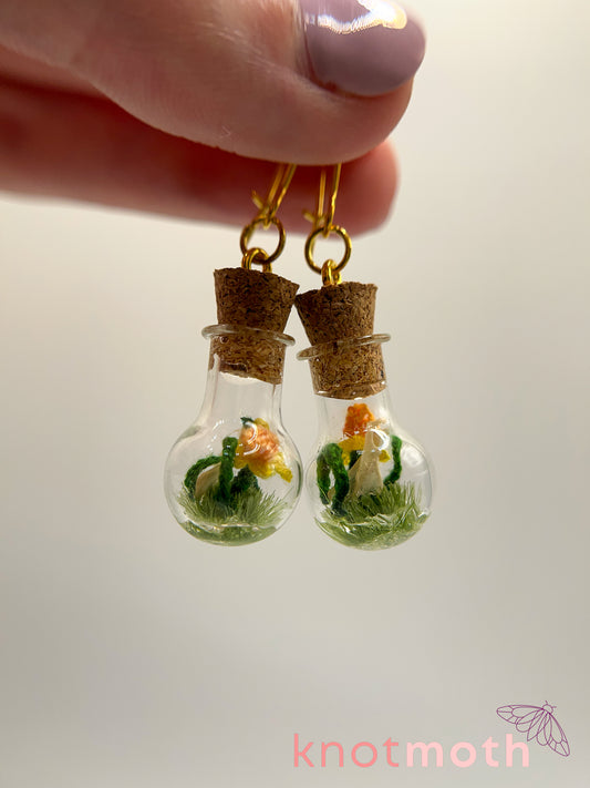 daffodil & scapula bone micro crochet mini jar earrings