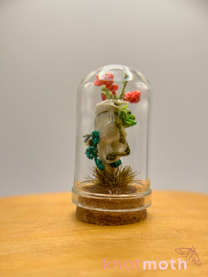 cacti & flowers skull micro crochet cloche jar