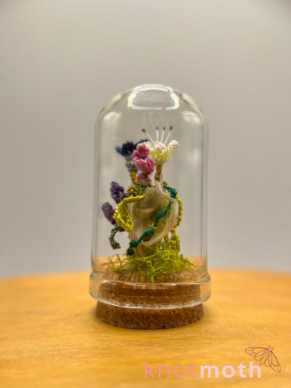 wildflowers, lily, and lavender skull micro crochet cloche jar