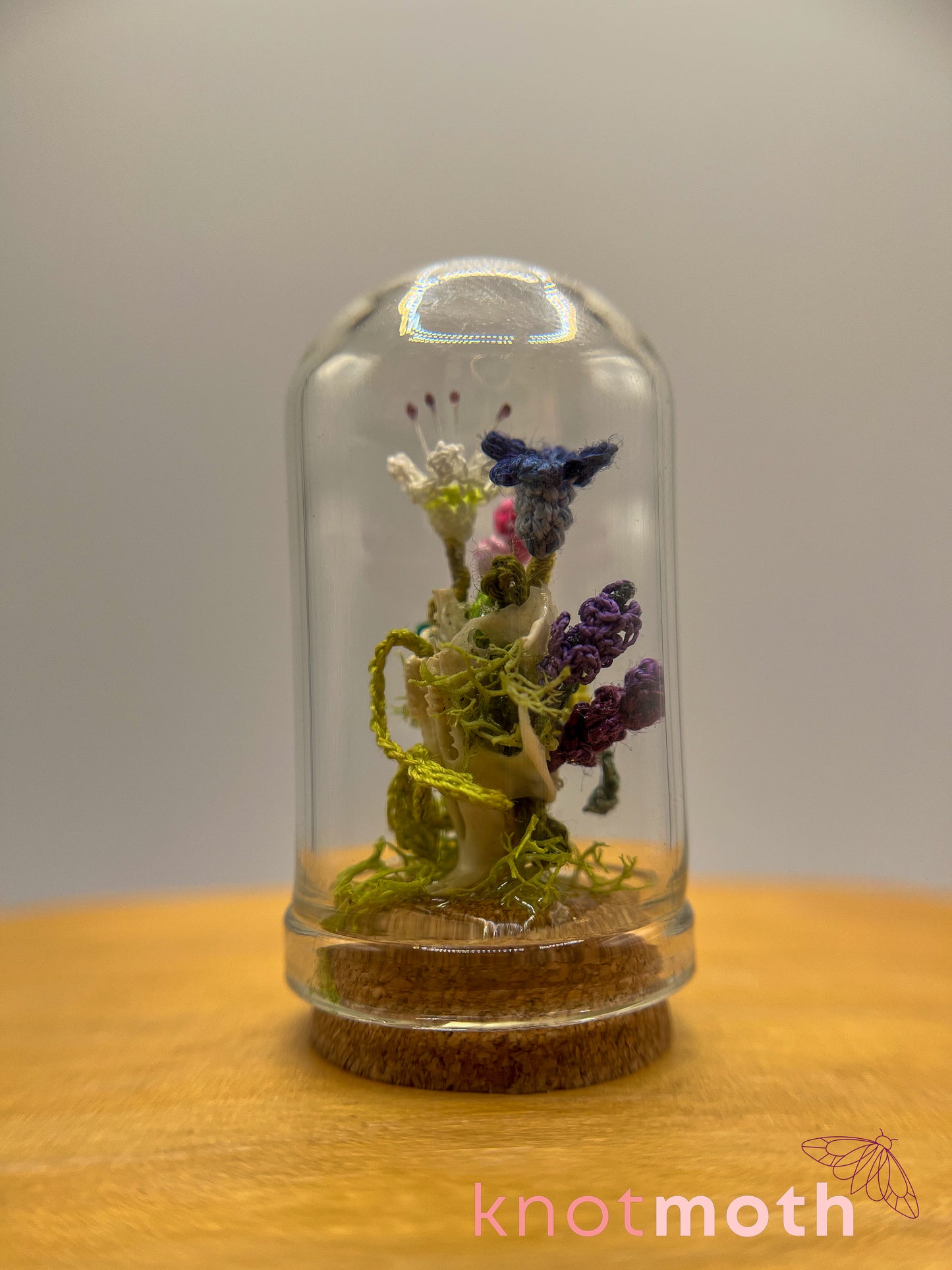 wildflowers, lily, and lavender skull micro crochet cloche jar
