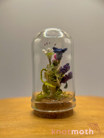 wildflowers, lily, and lavender skull micro crochet cloche jar