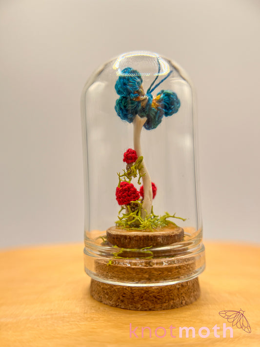 mushrooms & butterfly with long bone micro crochet cloche jar