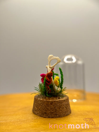 gladiolus & leg bone micro crochet cloche jar