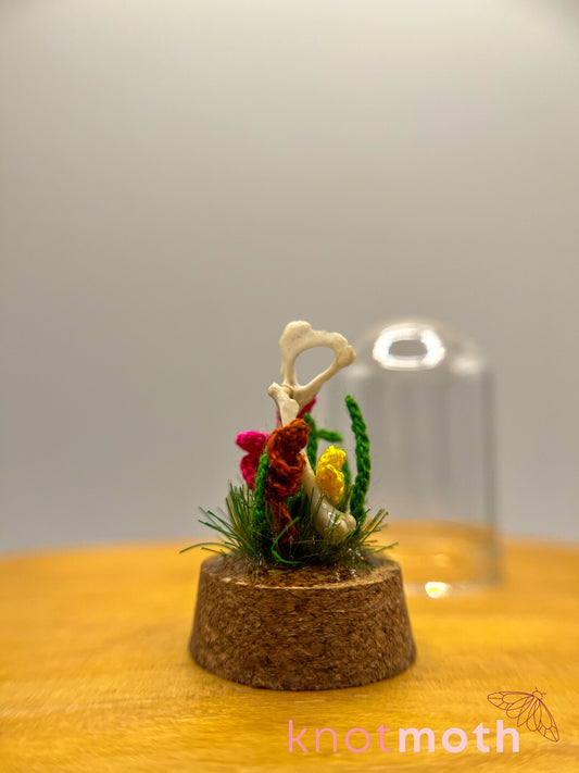 gladiolus & leg bone micro crochet cloche jar