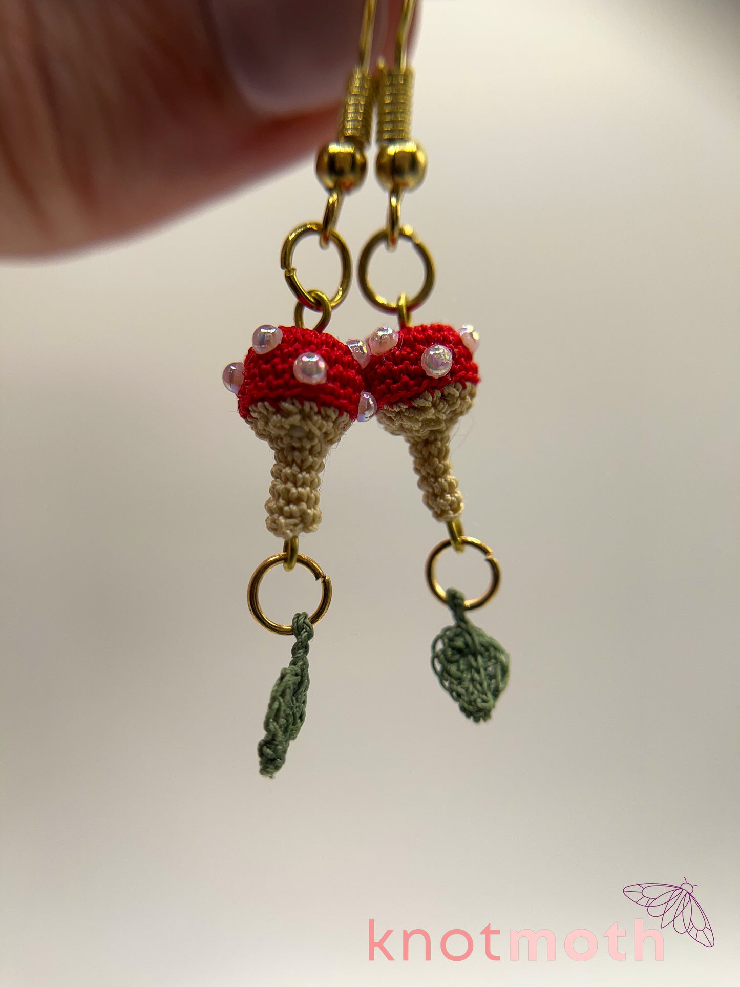 mushroom & leaf micro crochet earrings