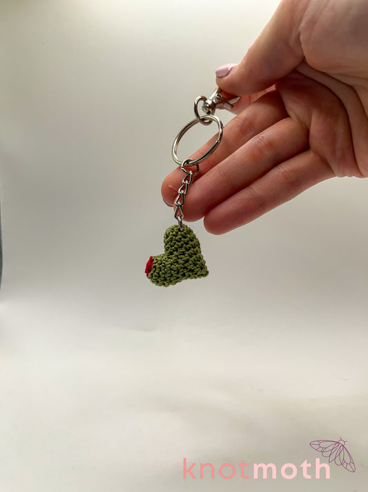 olive you micro crochet keychain