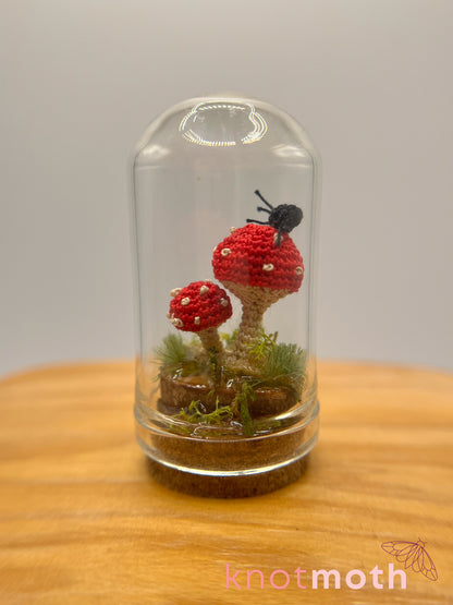 samara spider & mushrooms micro crochet cloche jar