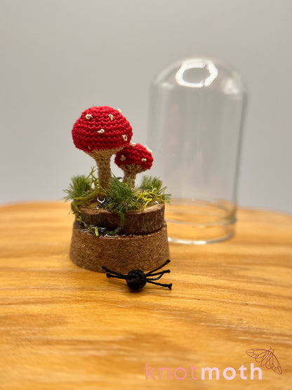samara spider & mushrooms micro crochet cloche jar