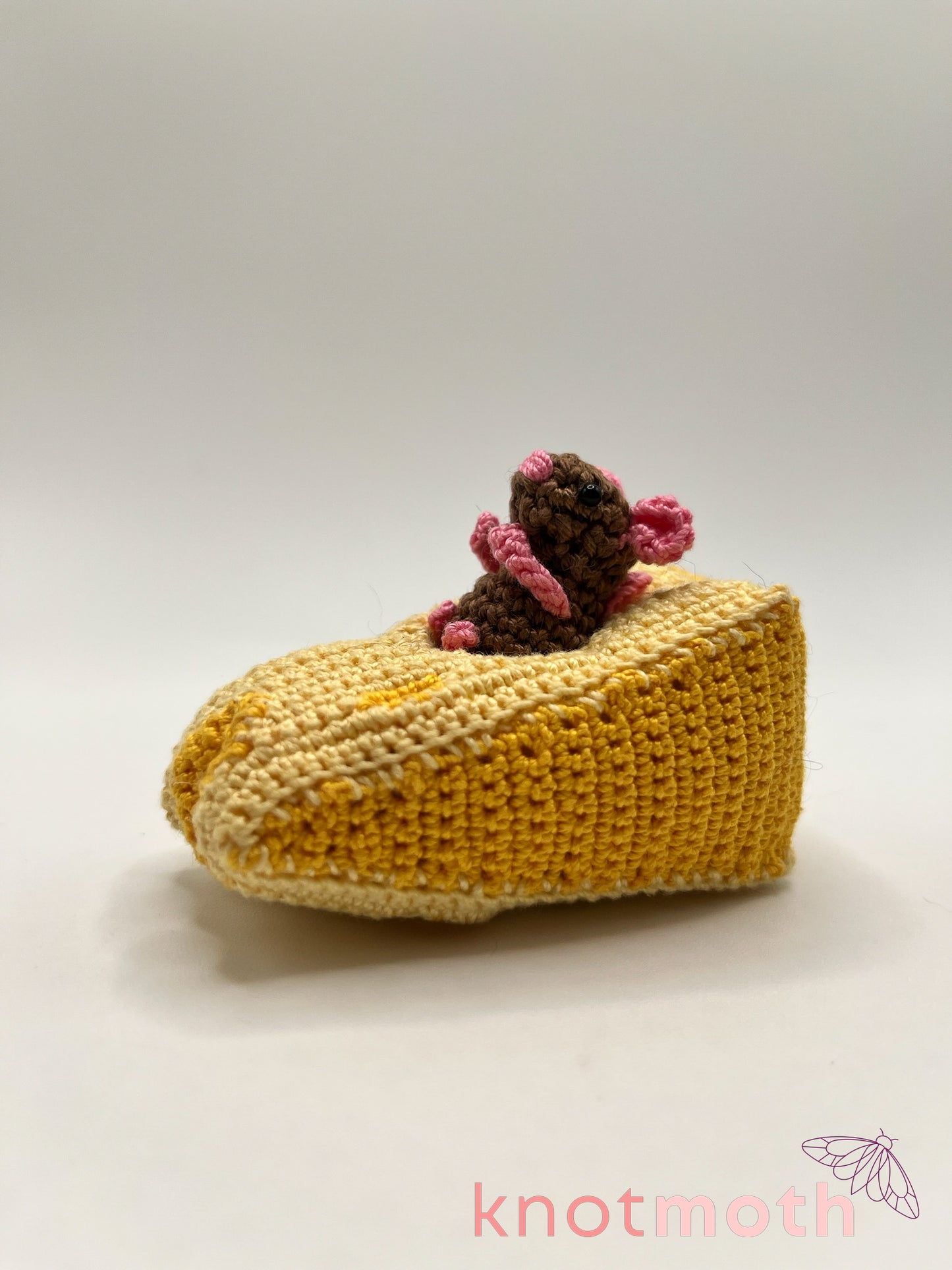 megan mouse & holey cheese micro crochet trinket
