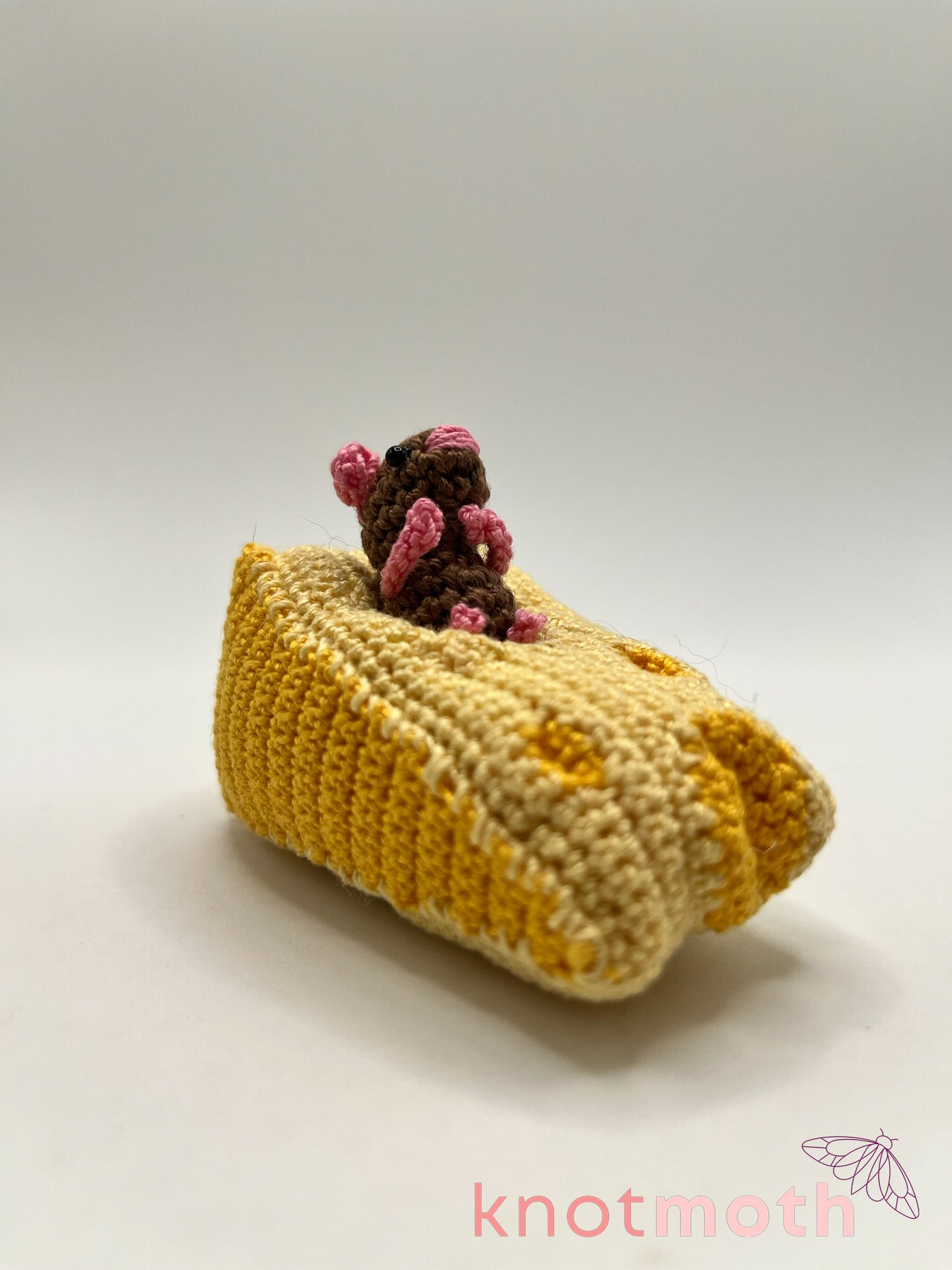 megan mouse & holey cheese micro crochet trinket