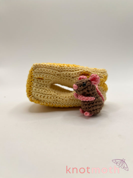 megan mouse & holey cheese micro crochet trinket