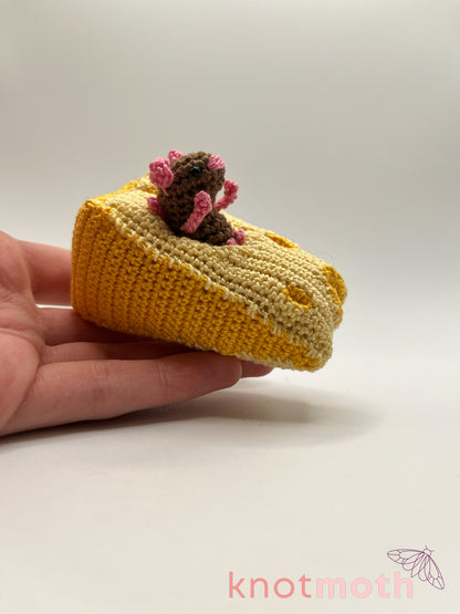 megan mouse & holey cheese micro crochet trinket