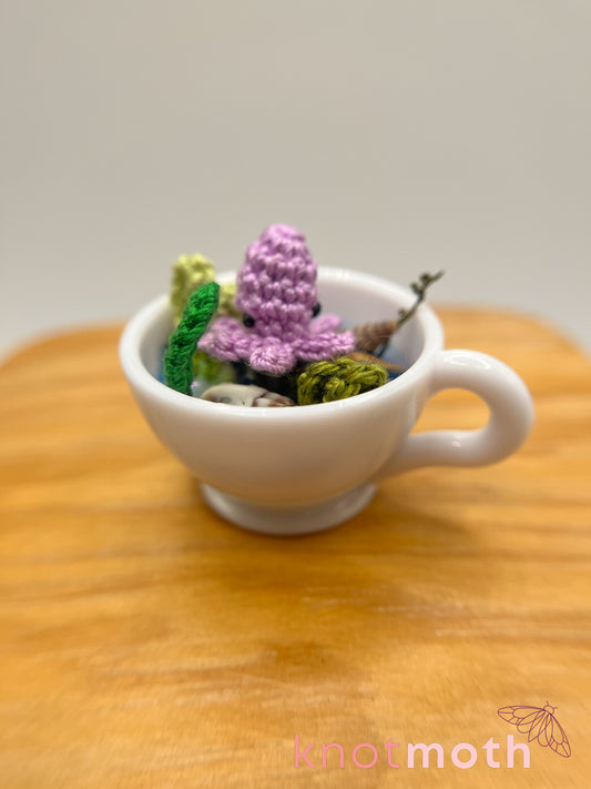 camellia octopus micro crochet teacup trinket