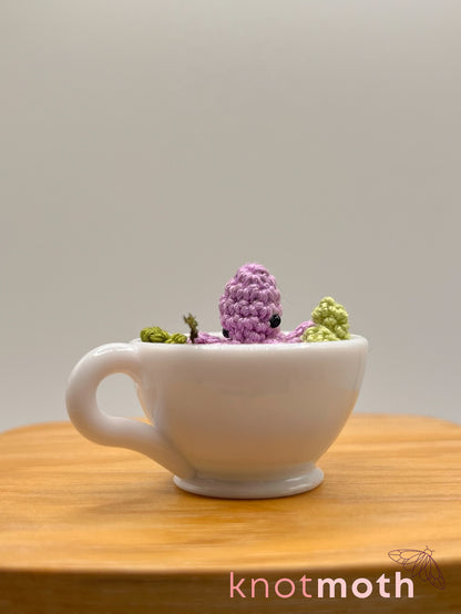 camellia octopus micro crochet teacup trinket