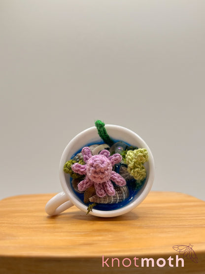 camellia octopus micro crochet teacup trinket