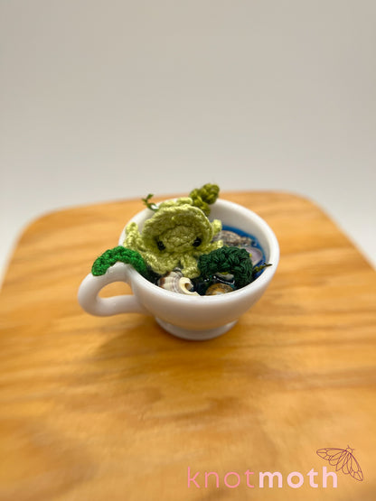 sage squid micro crochet teacup trinket