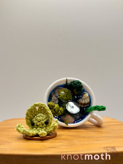 sage squid micro crochet teacup trinket