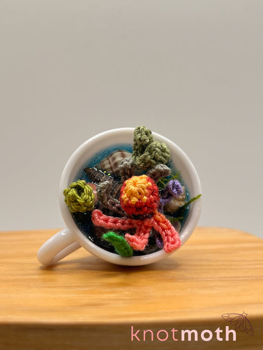 assam octopus micro crochet teacup trinket
