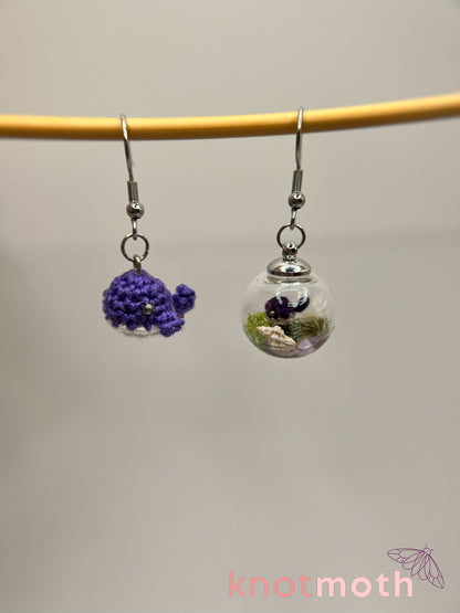whale micro crochet earrings