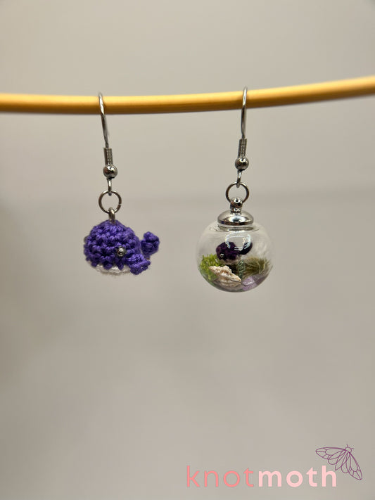 whale micro crochet earrings