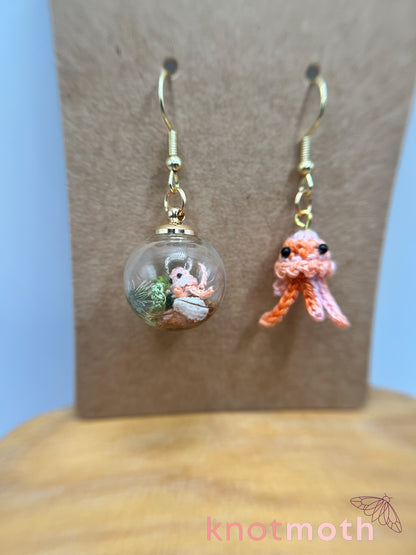 jellyfish micro crochet earrings