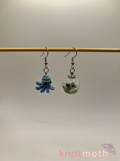 octopus micro crochet earrings