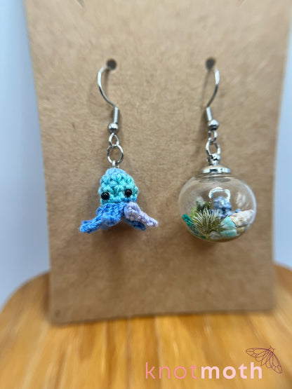 octopus micro crochet earrings