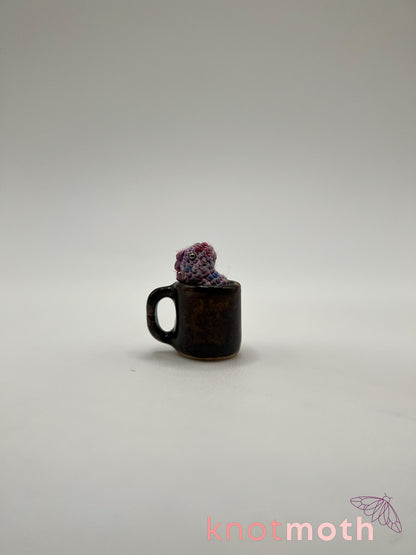 lavender tea-rex micro crochet mug trinket