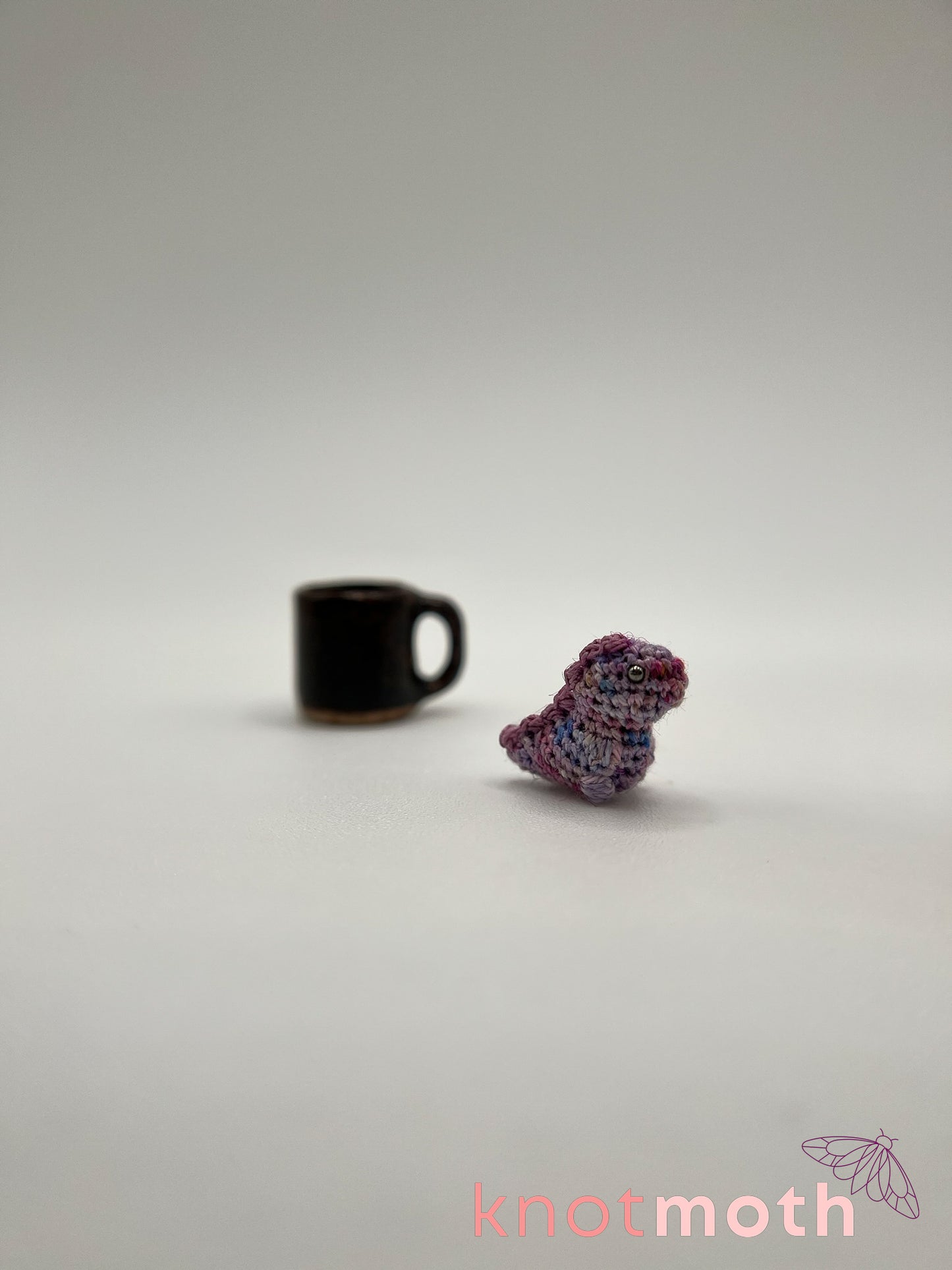 lavender tea-rex micro crochet mug trinket
