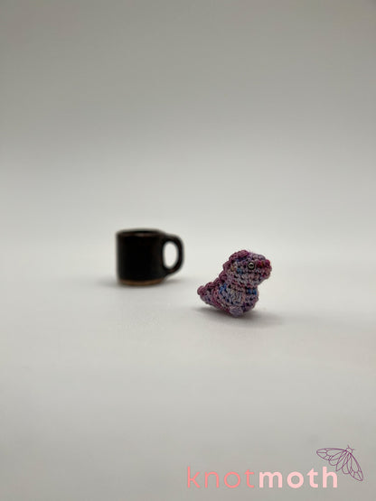 lavender tea-rex micro crochet mug trinket