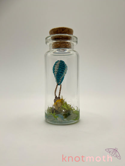blue stripes hot air balloon micro crochet jar