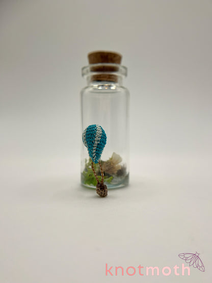 blue stripes hot air balloon micro crochet jar