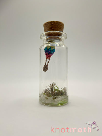 rainbow hot air balloon micro crochet jar