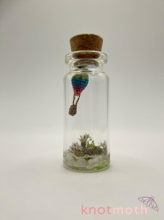 rainbow hot air balloon micro crochet jar