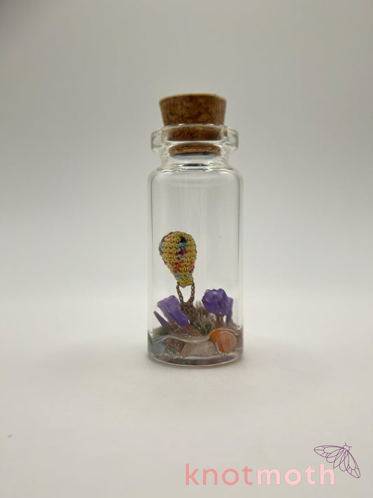 yellow hot air balloon micro crochet jar
