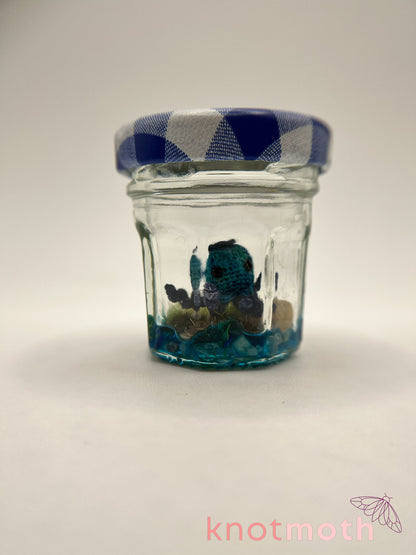 blueberry jellyfish micro crochet jam jar