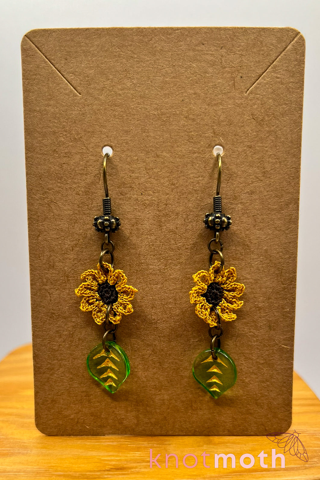 sunflower & leaf dangle earrings